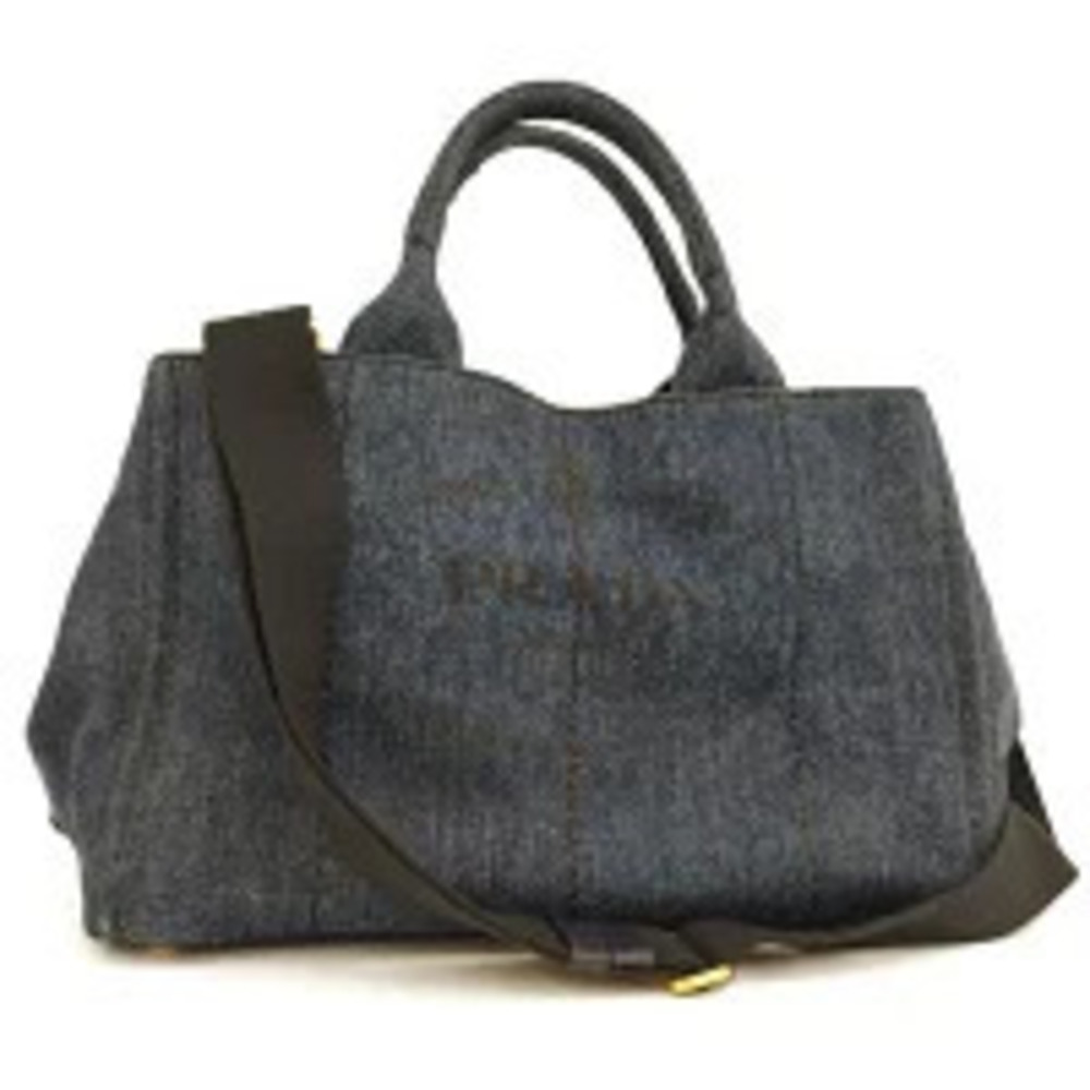 Prada Canapa Tote Shoulder Bag Denim Blue